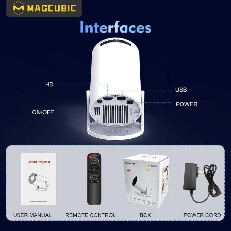 Magcubic HY300Pro Projector 290ANSI Android 14.0 Dual WiFi6 8K 4K Decode Auto Keystone Correction Wireless BT5.4 130"Screen 1280*720P Built-in Speaker Allwinner H726 180° Rotatable Mini Portable Home Cinema Outdoor Audio Gift - Image 11
