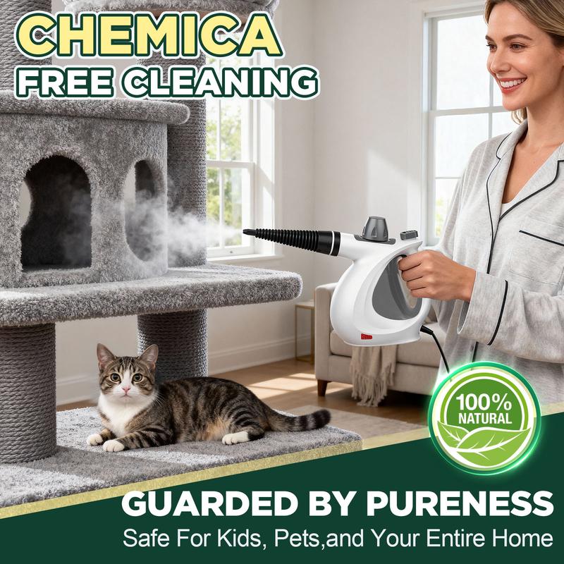 Phueut Pressurized Handheld Multi-Surface Natural Steam Cleaner with 12 pcs Replacement Parts , Multi-Purpose Steamer for Home Use, Kitchen and Car - Image 4
