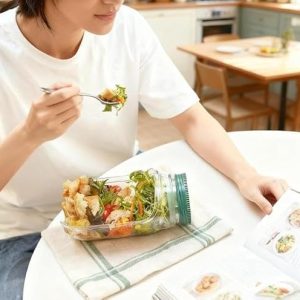 Salad Jar with Side Opening, Mason Jar Salad Container for Lunch with Dressing Compartment, Leak-Proof Portable Pod Jar, Microwave & Dishwasher Safe Meal Prep Box for Home, Office, Travel