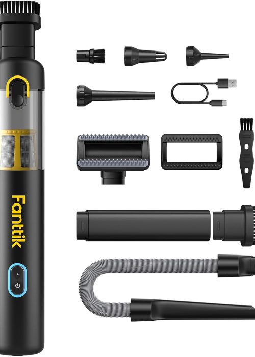 Fanttik Slim V8 APEX Car Vacuum, 4-in-1 Portable Mini Cordless Vacuum with 19000pa Suction Power, Type-C Charge, 2 Suction Modes, Handheld Vacuum for Small Jobs, Car, Office Desk, Keyboards