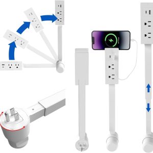 Electrical Outlet Extender Features USB-A, USB-C, and 2 AC Electrical Outlet Extender Stick for Hard to Reach Spaces Extends 22"-27", Rotates 180°. Use Behind Couches, Nightstands, Desks, and More