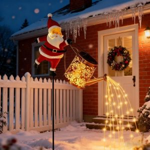 Christmas Santa Solar Kettle Lights,Solar Santa Watering Can Lights,Santa Solar Lights Outdoor with Led Light for Yard, Patio, Lawn, Pathway (A) [Energy Class A]