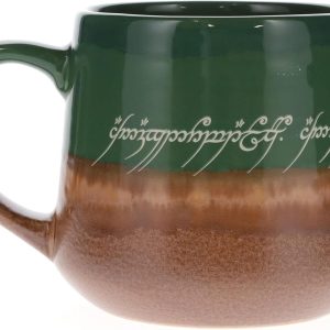 Silver Buffalo Lord of The Rings Elven Text High Gloss Reactive Glaze Tapered Pottery Mug,18 Ounces