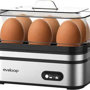 Evoloop Rapid Egg Cooker Electric 6 Eggs Capacity, Soft, Medium, Hard Boiled, Poacher, Omelet Maker Egg Poacher With Auto Shut-Off, BPA Free