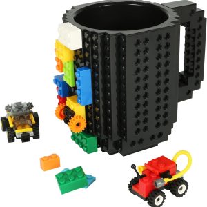 Lumsburry Build-on Brick Coffee Mug, Funny DIY Novelty Cup with Building Blocks Creative for Kids Men Women Xmas Birthday (Cool Black)