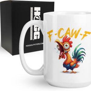 Hogg F-Caw-F Mug, 15 oz Ceramic F Caw F Coffee Mug, Hidden Message Coffee Cup, F-Caw-F, Secret Message Cup, Sarcastic Gifts, Sassy Rooster, White Elephant Gag Gift, F Caw F