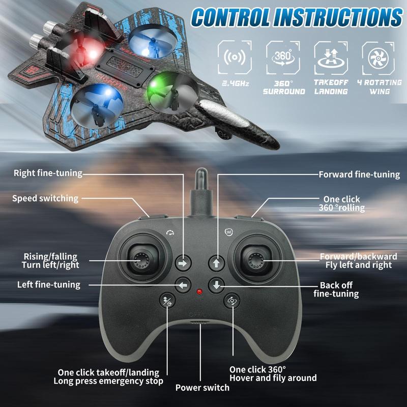 RC Stunt Fighter Jet Toy for Kids with 360° Flips & LED Lights | Easy to Fly Kids Drone - Image 6