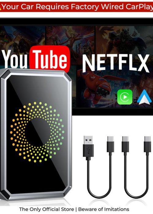 【JumpstartSale】LAMTTO Wired to Wireless Carplay Adapter【Not support for Tesla & BMW】Supports Netflix/Youtube/TikTok APP to Play Vedio on a Car Screen (Do Not Support Vehicles with Built-in Wireless CarPlay) ,Your Entertainment Co-pilot on the Road!